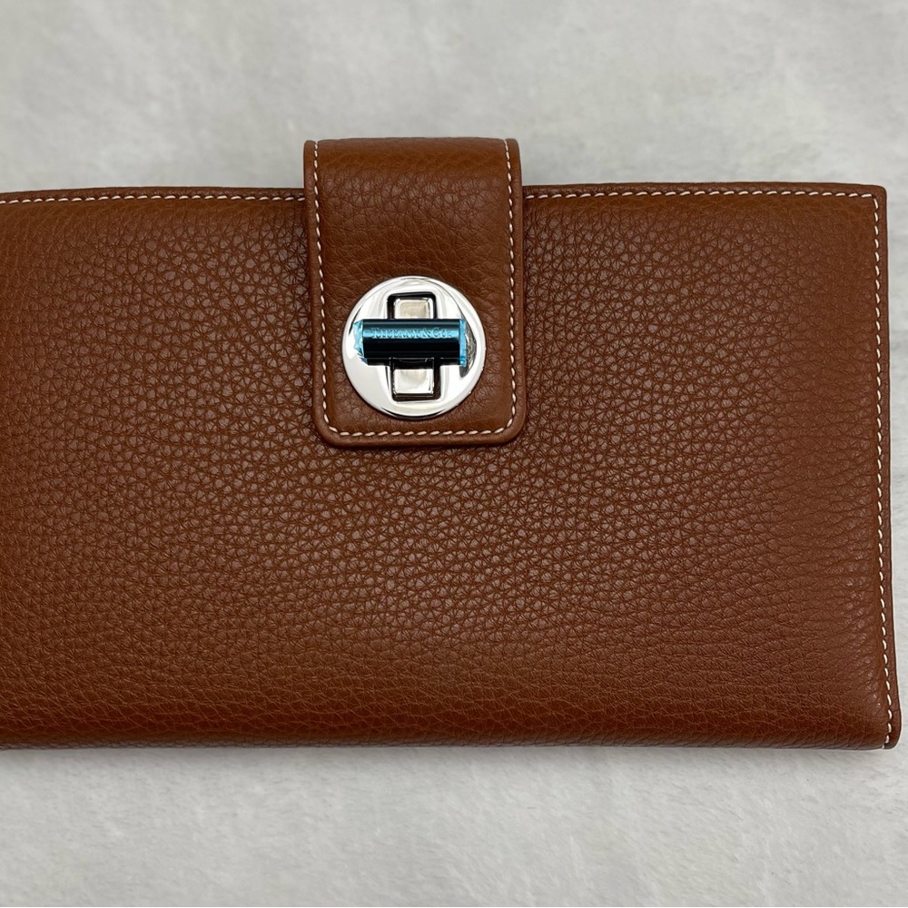 Tiffany & Co Cognac Grain Leather Organizer Wallet, NEW Never Used